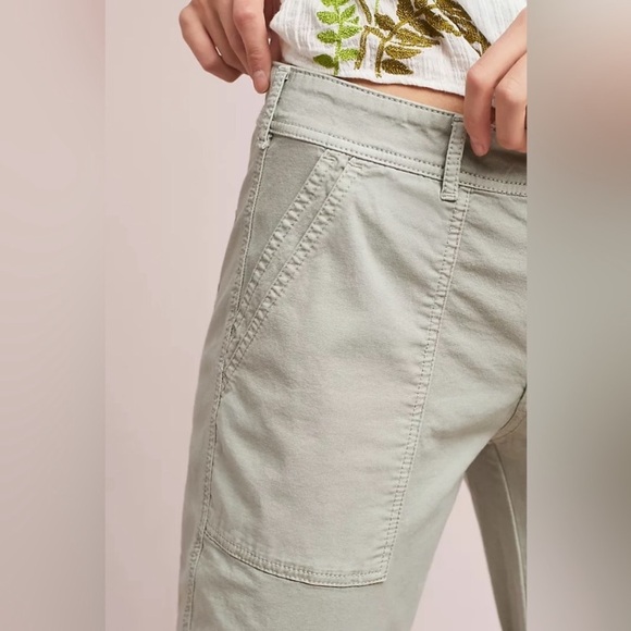 Anthropologie Eyelet Wanderer Utility Cotton Blend Pants Light Mint Green Sz 30 - Picture 3 of 14